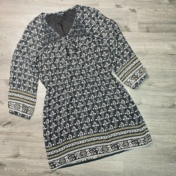 MADEWELL | sz 10 Womens Black/Cream Floral Long Sleeve Peasant Woodland Dress - Picture 3 of 7